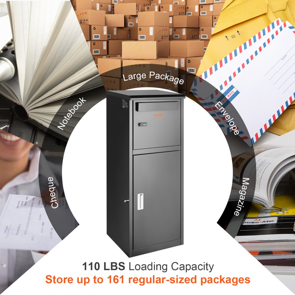 Package Delivery Boxes for Outside 16.2"x15.8"x44", Galvanized Steel Package Delivery Box with Coded Lock, Removable Anti-theft Baffle, IPX3 Waterproof Parcel Drop Box for Outside, Porch