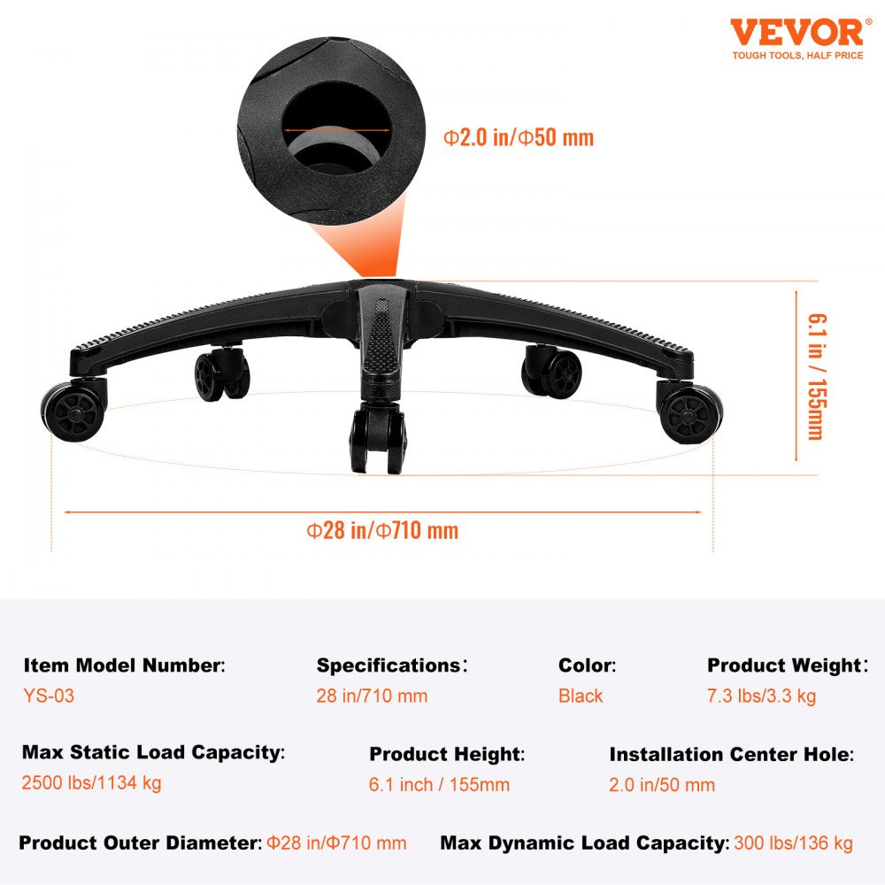 Office Chair Base Replacement 28" Heavy Duty Swivel Chair Base 2500 lbs