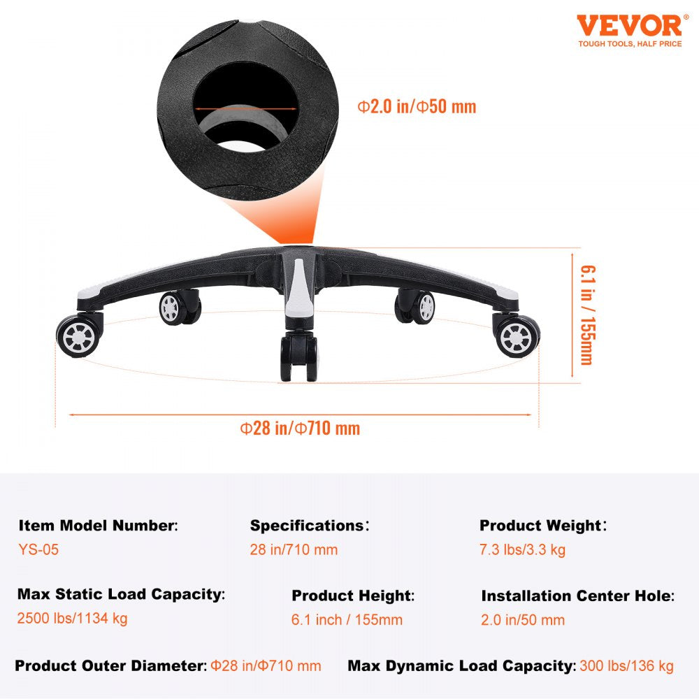 Office Chair Base Replacement 28" Heavy Duty Swivel Chair Base 2500 lbs