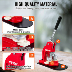 Bostome 1" 25mm button maker machine kit with iron and ABS construction and 500 parts included.