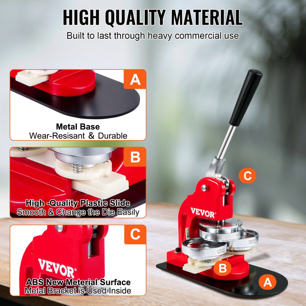 Bostome 2.25" button maker kit with 500 parts, ergonomic handle, and detailed manual.