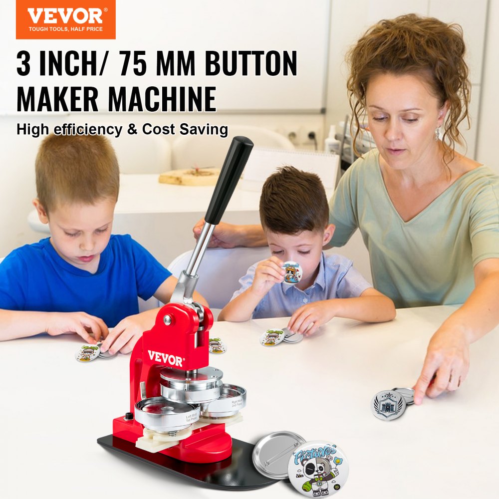 Bostome 3" button maker kit with 500 parts, featuring iron frame and ergonomic handle.