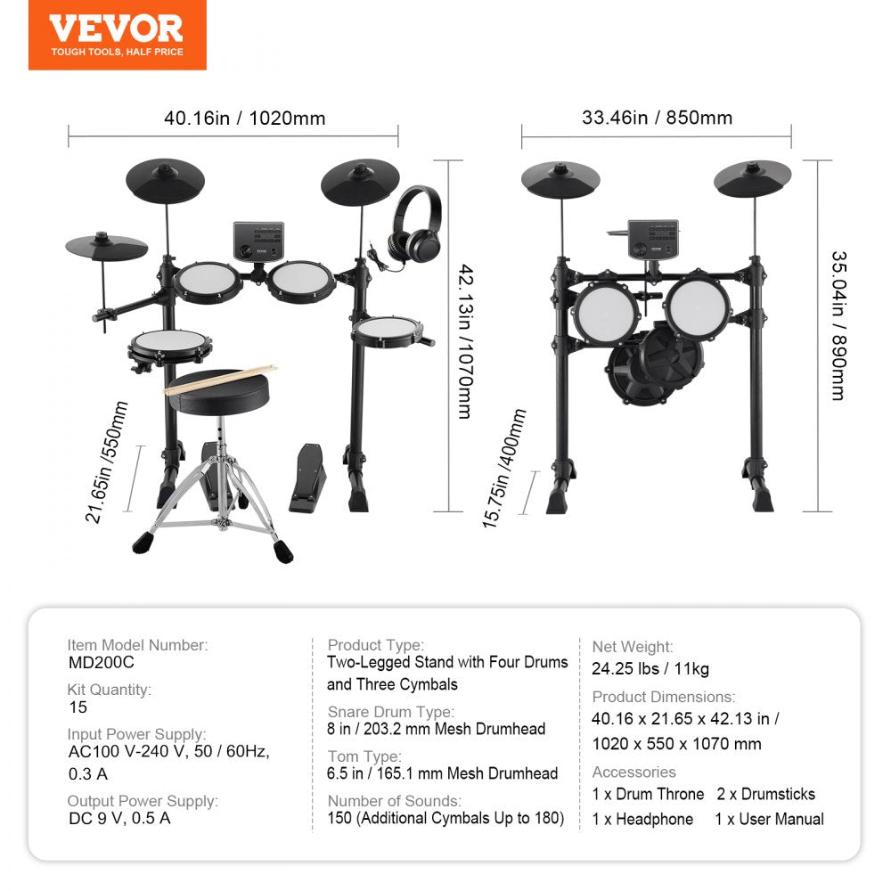 Electric Drum Set Electronic Drum Kit 150 Sounds for Beginners & Adults