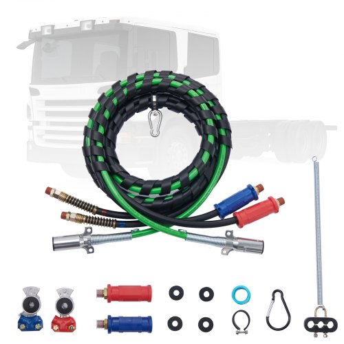 12FT Semi Truck Air Lines Kit with 2PCS Glad Hands, 3-in-1 Air Hoses & 7 Way ABS Electric Power Line, with 2PCS Gladhand Handles, 4PCS Seals and Tender Spring Kit for Semi Truck Trailer Tractor