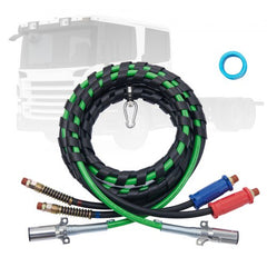 12FT Semi Truck Air Lines Kit, 3-in-1 Air Hoses & ABS Power Line for Semi Truck Trailer Tractor, 7-Way Plug Electrical Cord Cable and Rubber Air Lines Hose Assembly Kit with Hook & Teflon Tape