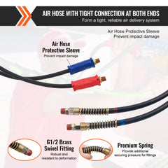 12FT Semi Truck Air Lines Kit, 3-in-1 Air Hoses & ABS Power Line for Semi Truck Trailer Tractor, 7-Way Plug Electrical Cord Cable and Rubber Air Lines Hose Assembly Kit with Hook & Teflon Tape