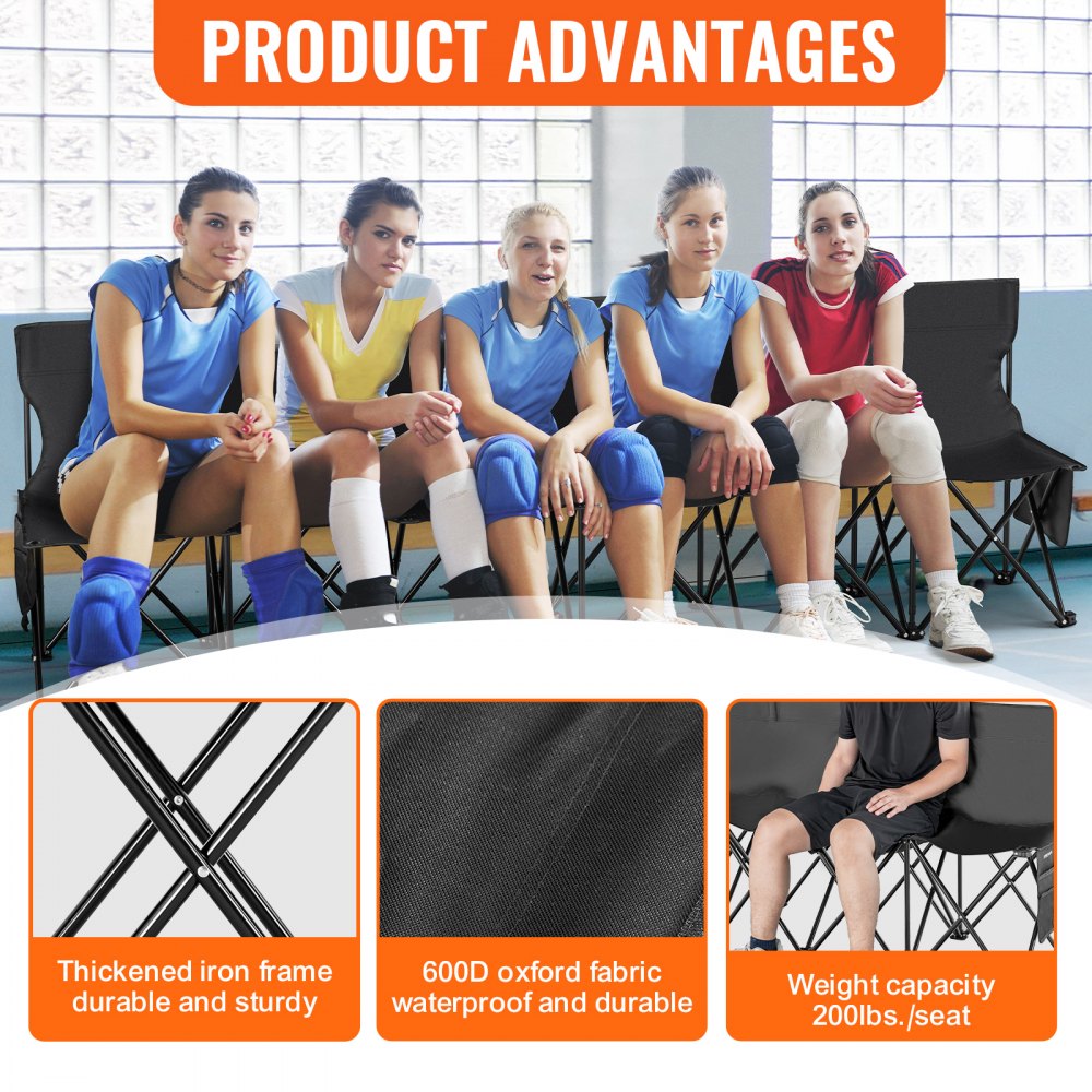 6 Seat Portable Folding Sport Bench Outdoor Camping Chair with Carry Bag