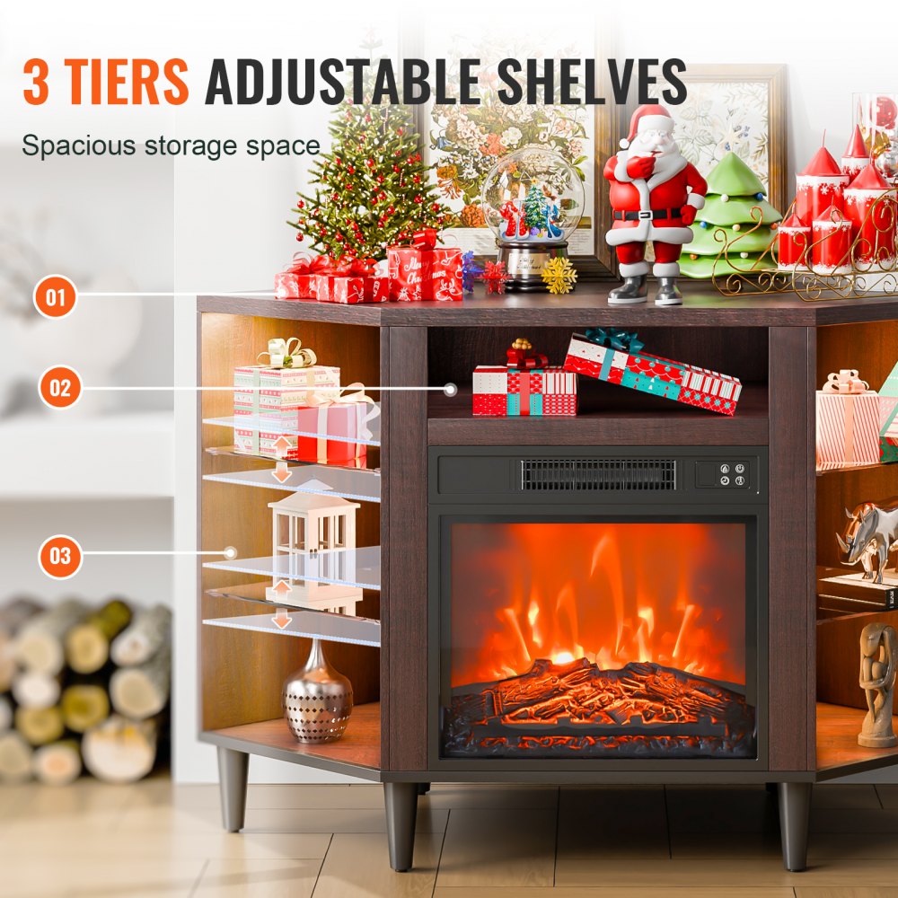 Electric Fireplace TV Stand Corner TV Stand for TVs up to 50" Brown