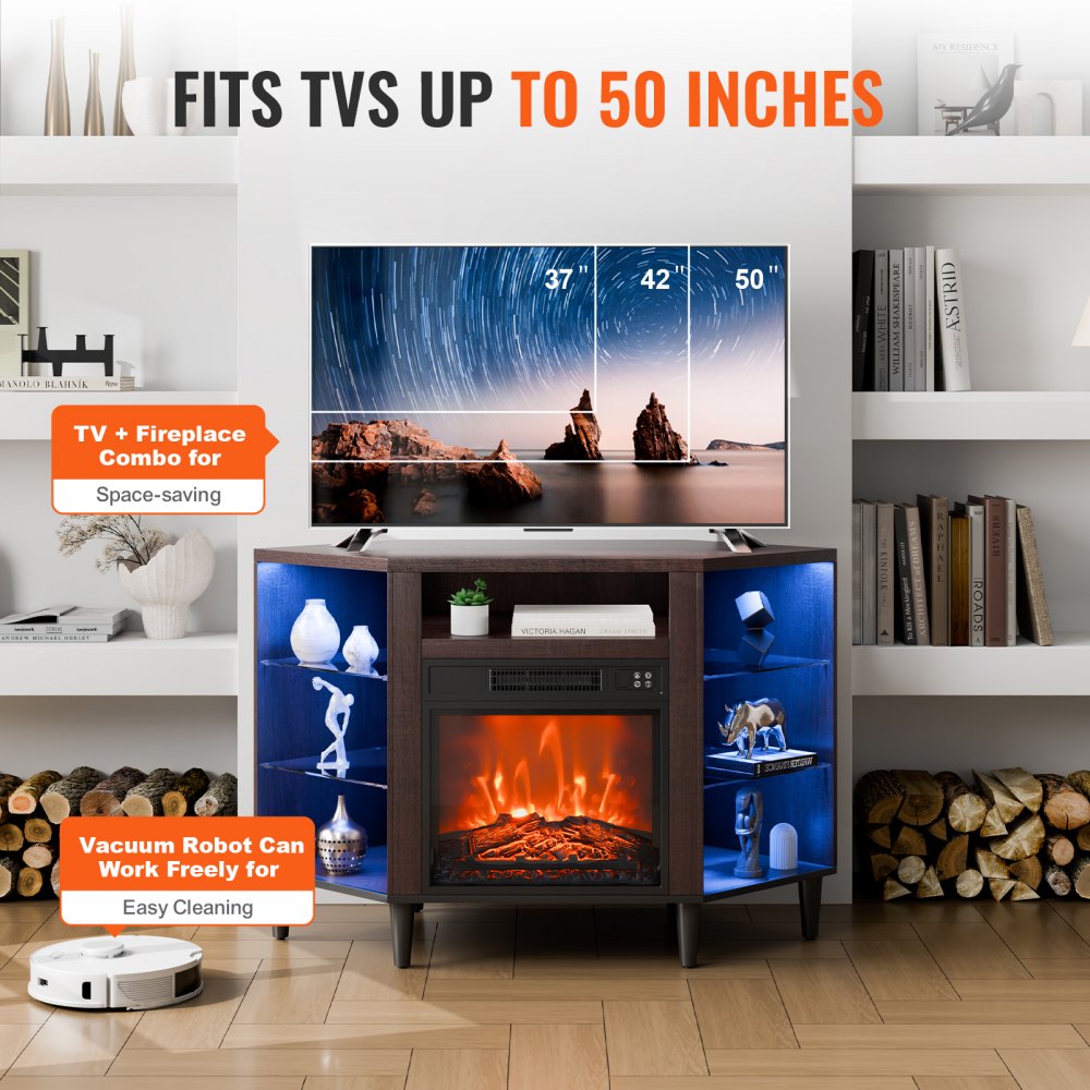 Electric Fireplace TV Stand Corner TV Stand for TVs up to 50" Brown