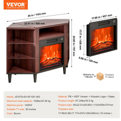 Electric Fireplace TV Stand Corner TV Stand for TVs up to 50" Brown