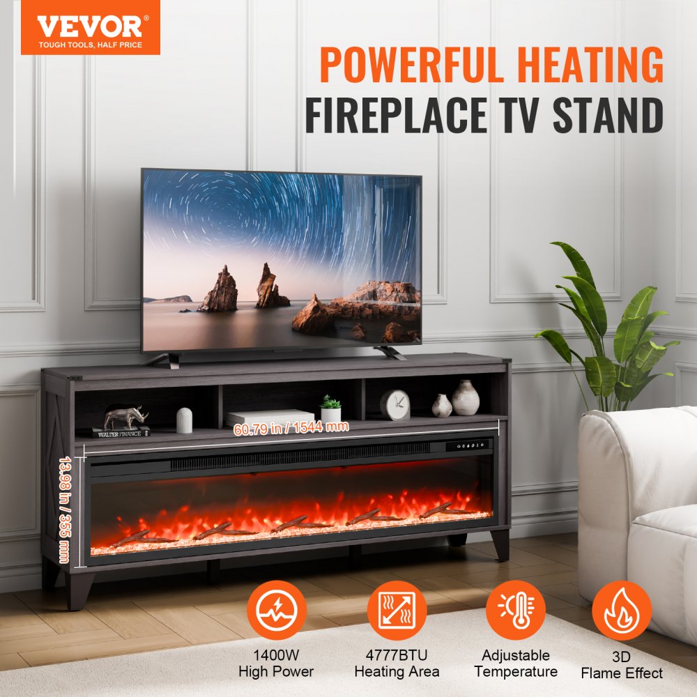 80" Fireplace TV Stand with 20 Flame Clolors Remote Control & Timer Black