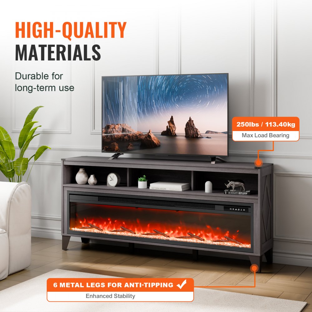 80" Fireplace TV Stand with 20 Flame Clolors Remote Control & Timer Black