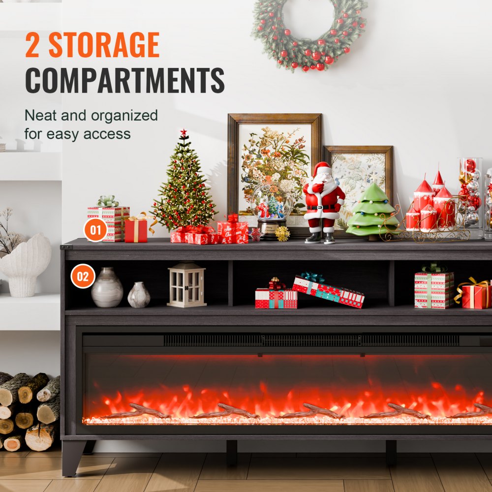 80" Fireplace TV Stand with 20 Flame Clolors Remote Control & Timer Black