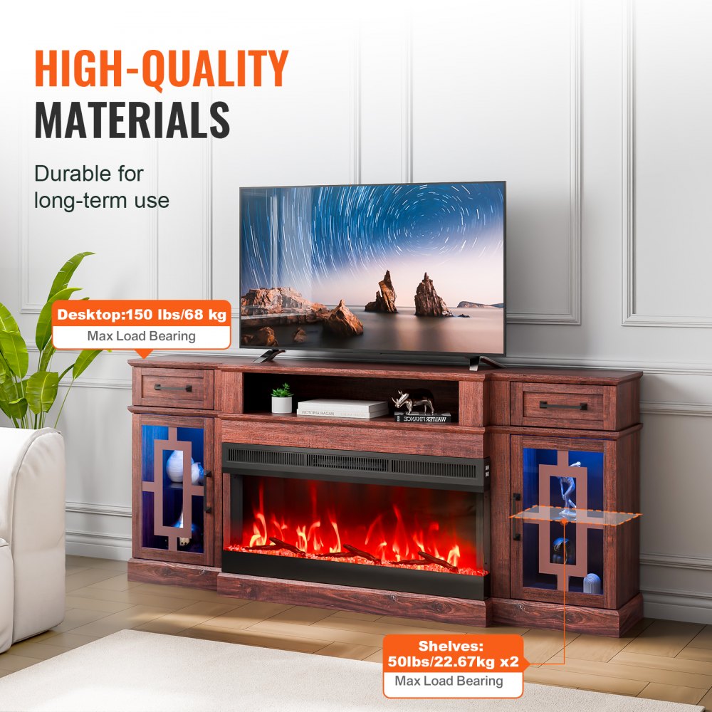 80" Fireplace TV Stand with 20 LED Lights Remote Control & Timer Brown