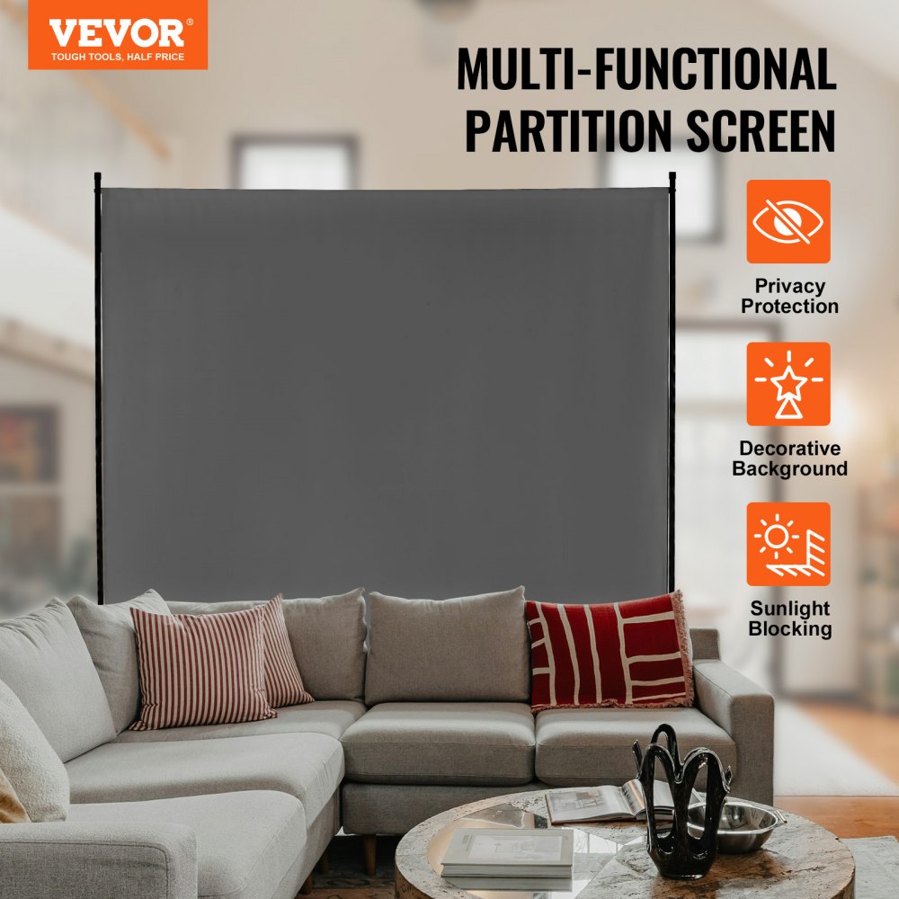 6FT Room Divider Single Panel Fabric Room Screen for Office Bedroom Grey