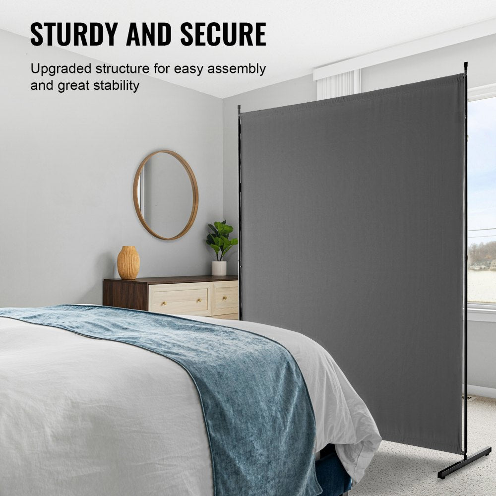 6FT Room Divider Single Panel Fabric Room Screen for Office Bedroom Grey