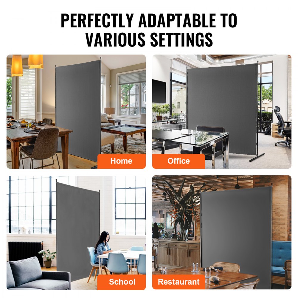 6FT Room Divider Single Panel Fabric Room Screen for Office Bedroom Grey