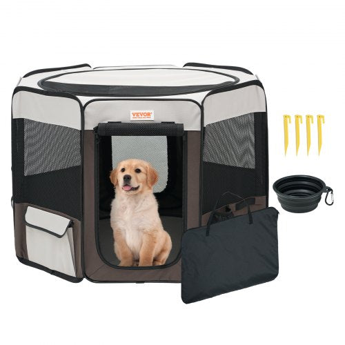 Bostome 36" foldable pet playpen made of waterproof 600D Oxford fabric with mesh panels.