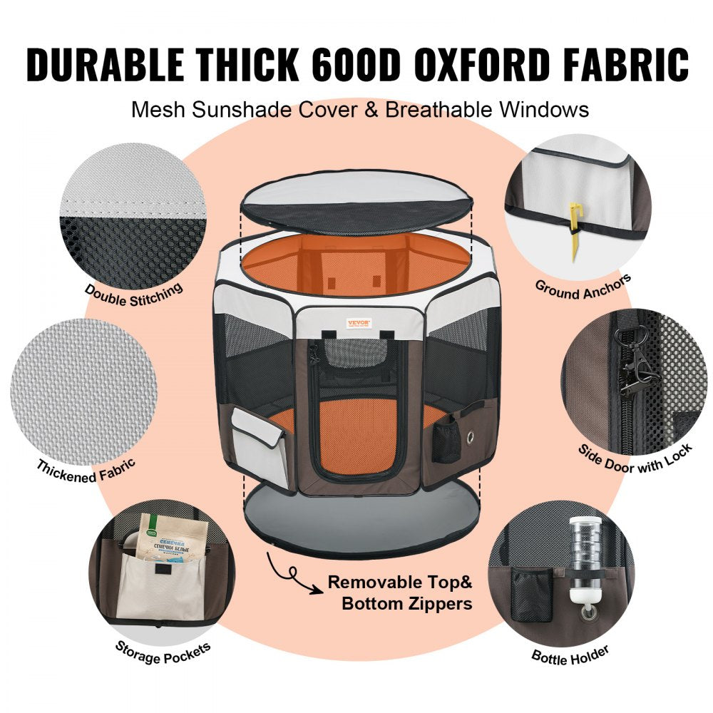 Bostome 36" foldable pet playpen in waterproof 600D Oxford fabric with mesh panels.