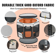 Bostome 36" foldable pet playpen in waterproof 600D Oxford fabric with mesh panels.