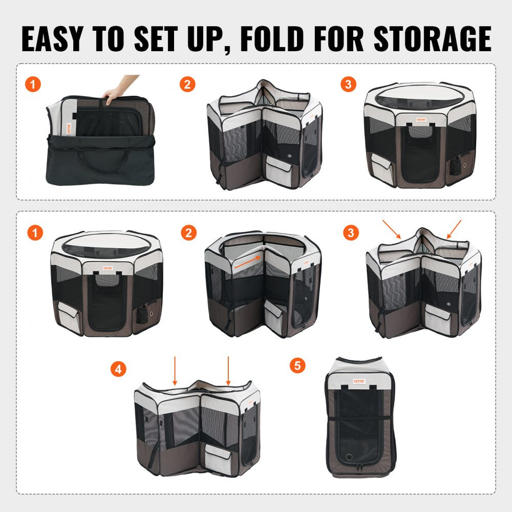 Bostome 36" foldable pet playpen in waterproof 600D Oxford fabric with mesh panels.