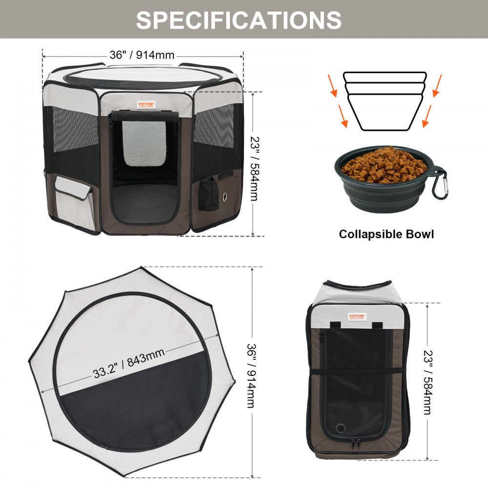 Bostome 36" foldable pet playpen in waterproof 600D Oxford fabric with mesh panels.