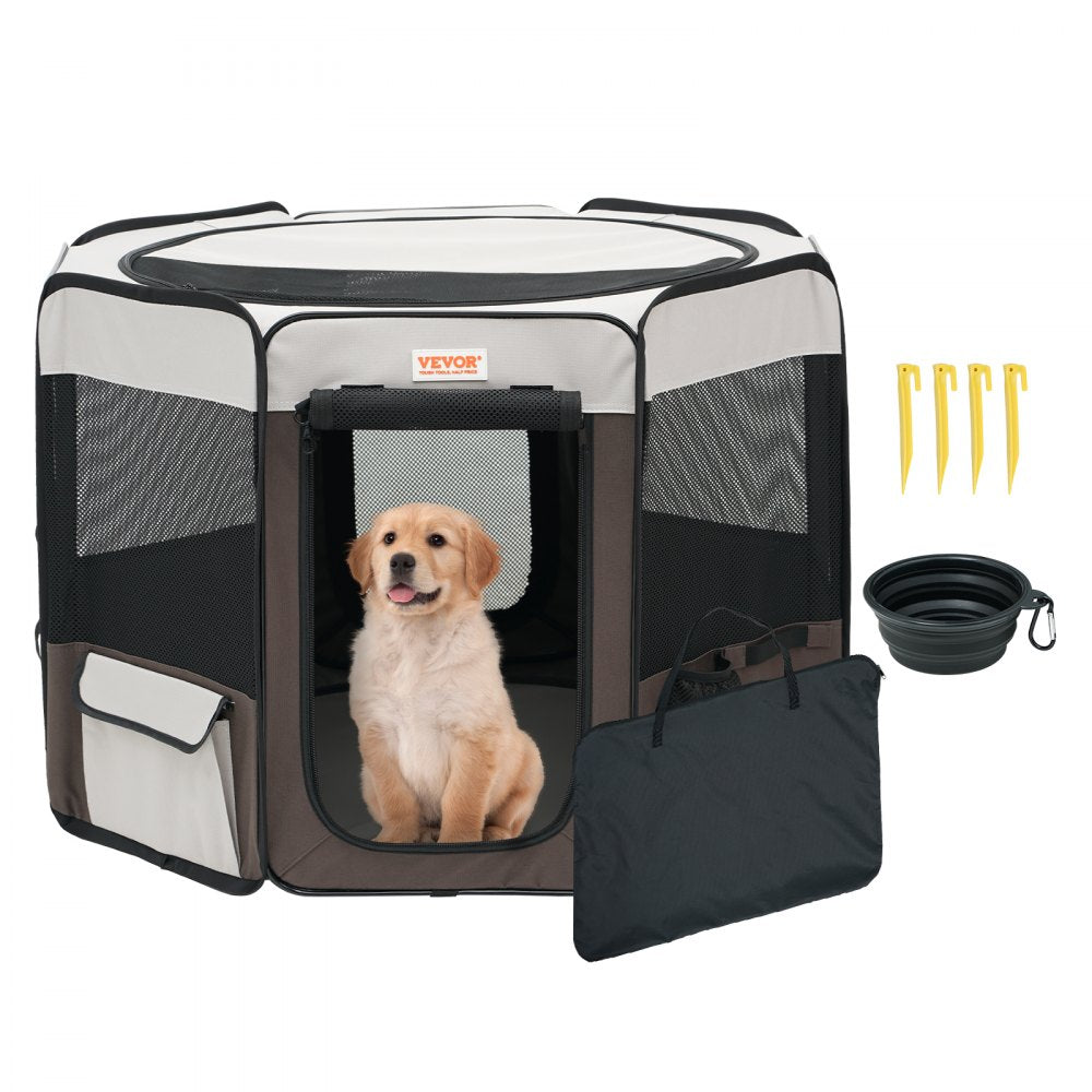 Bostome 36" foldable pet playpen made of waterproof 600D Oxford fabric with mesh panels.