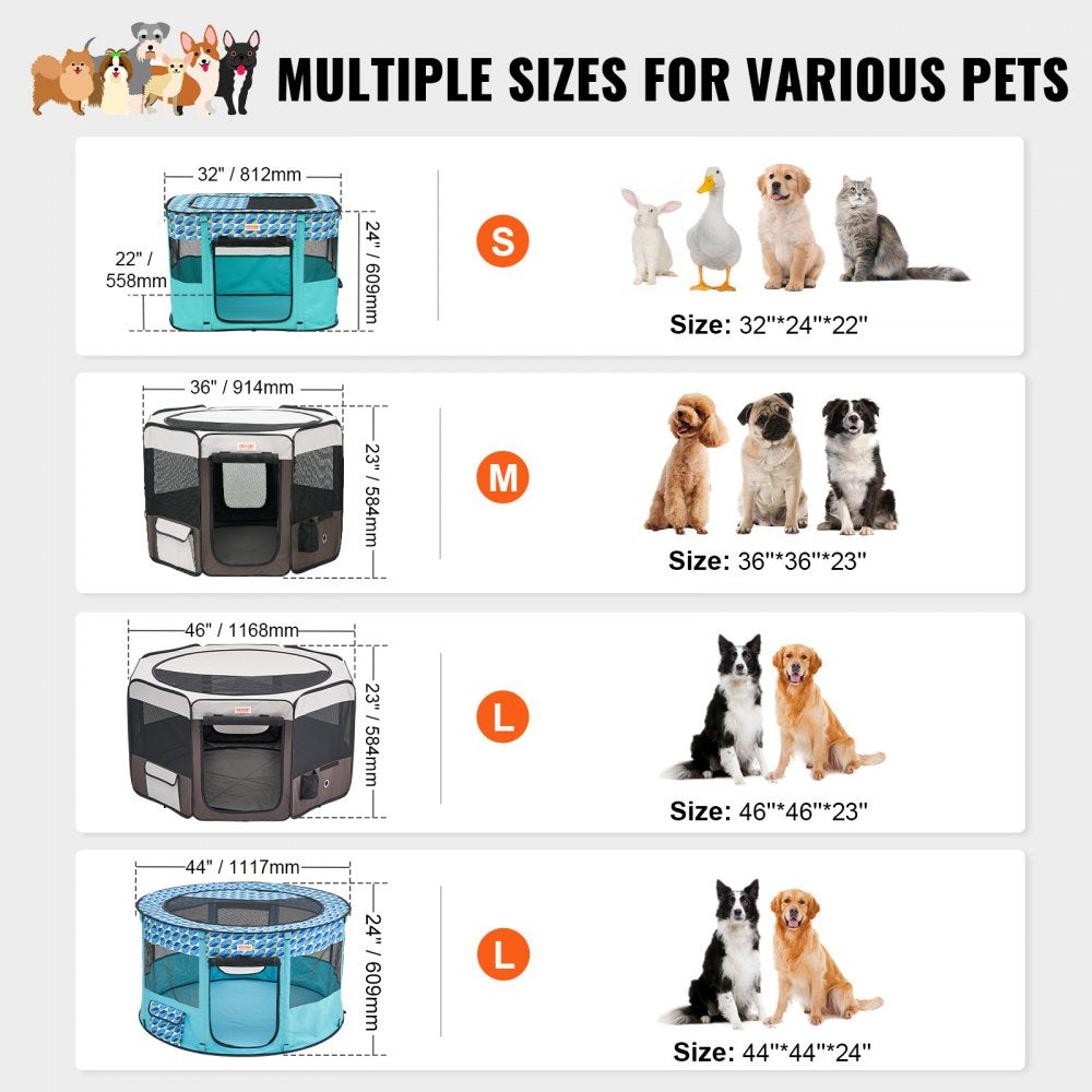 Foldable Pet Playpen, 46 inch Portable Dog Playpen, Crate Kennel for Puppy, Dog, Cat, Premium Waterproof 600D Oxford Cloth, Removable Zipper, for Indoor Outdoor Travel Camping Use (Octagon, L)