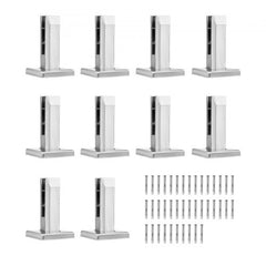 Ten Bostome square glass clamps made of 304 stainless steel for secure railing installations.