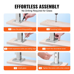 Ten Bostome square glass clamps made of 304 stainless steel for secure railing installations.