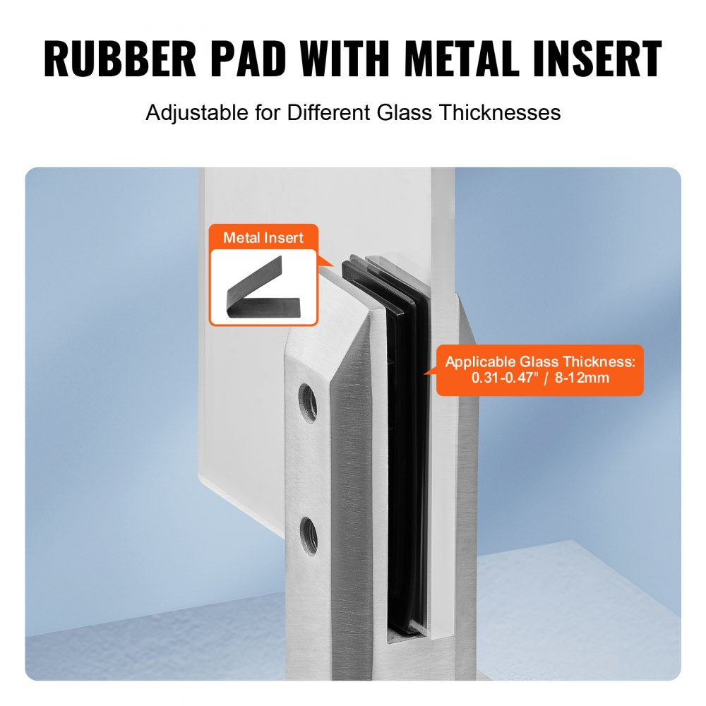 Ten square glass clamps made of 304 stainless steel for secure railing installations.