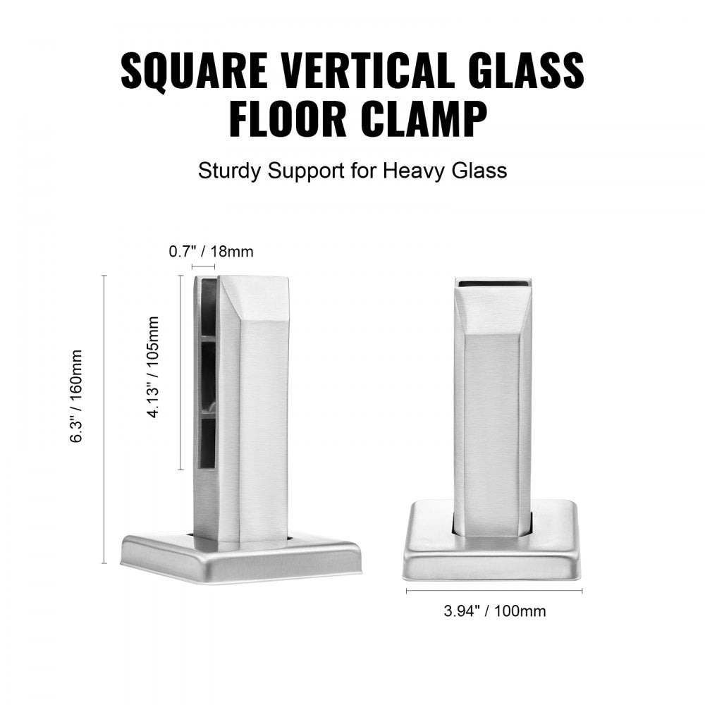 Ten Bostome square glass clamps made of 304 stainless steel for secure railing installations.