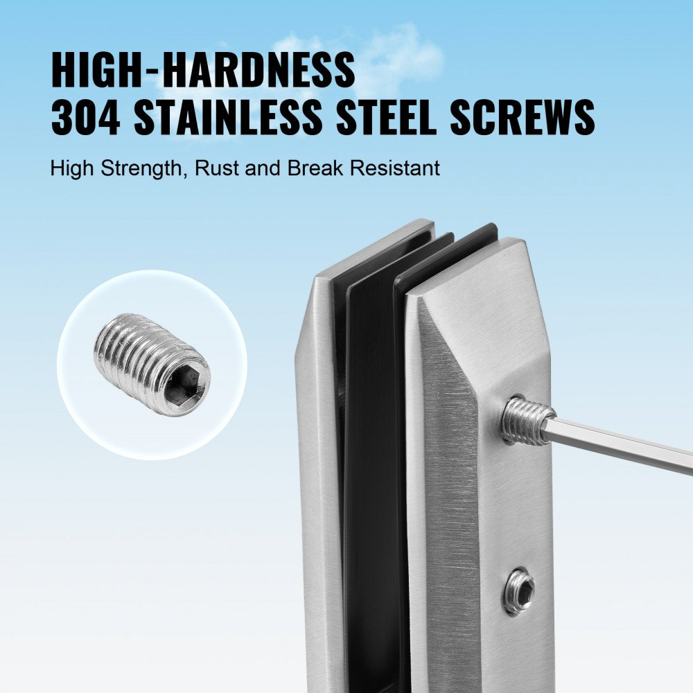 Ten Bostome square glass clamps made of 304 stainless steel for secure railing installations.