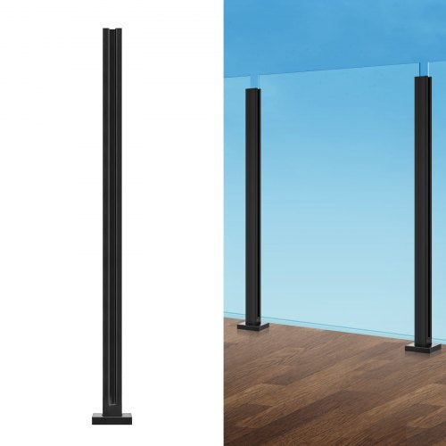 Glass Clamp, 41.34" Height Glass Railing Bracket for 0.39 "-0.47 " Thickness Tempered Glass, 304 Stainless Steel Glass Mounting Clamp, Glass Shelf Bracket for Balcony, Garden, Deck, Stair, Black