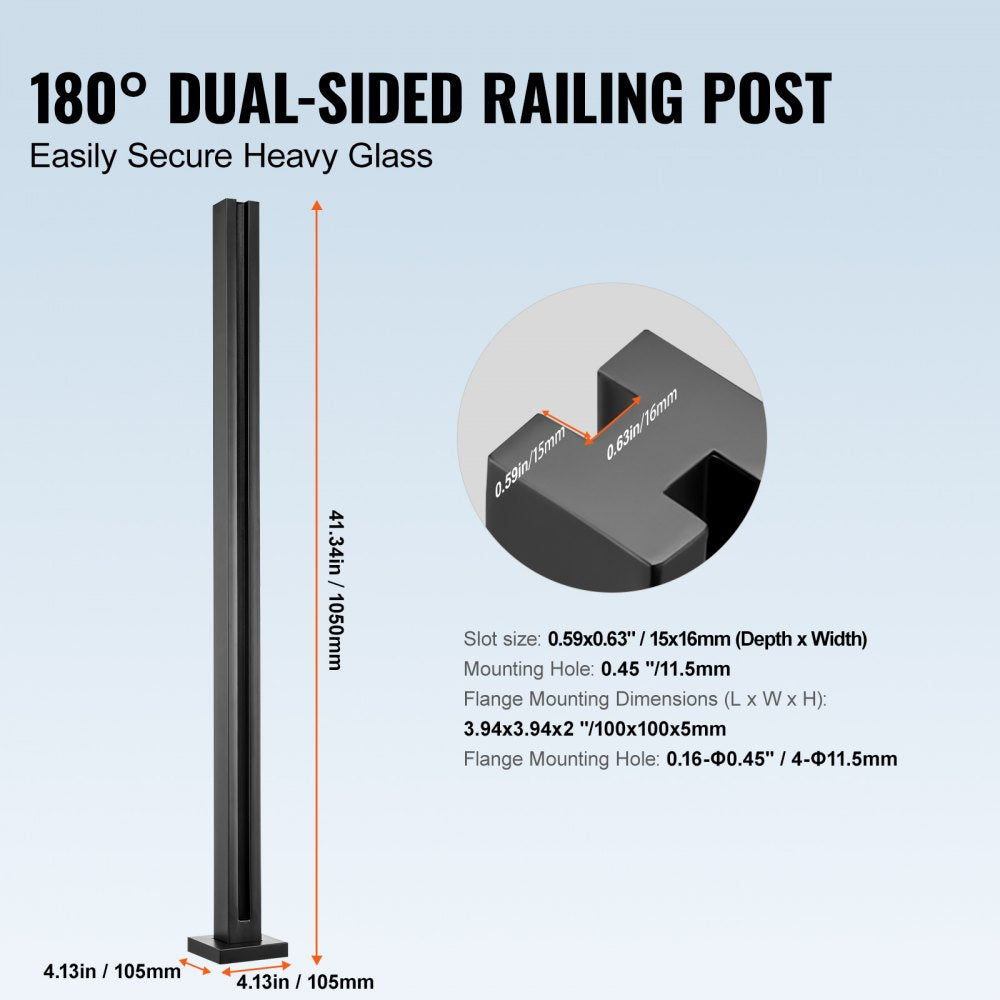 Glass Clamp, 41.34" Height Glass Railing Bracket for 0.39 "-0.47 " Thickness Tempered Glass, 304 Stainless Steel Glass Mounting Clamp, Glass Shelf Bracket for Balcony, Garden, Deck, Stair, Black