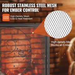 39x31.6-inch iron mesh fireplace screen with door and high-density ember-blocking mesh.