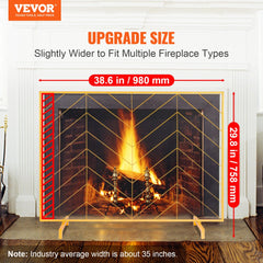 Fireplace Screen Single Panel, Sturdy Iron Mesh Fireplace Screen, 38.6"(L) x29.8"(H) Spark Guard Cover, Simple Installation, Free Standing Fire Fence Grate for Living Room Home Decor Modern