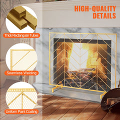 Fireplace Screen Single Panel, Sturdy Iron Mesh Fireplace Screen, 38.6"(L) x29.8"(H) Spark Guard Cover, Simple Installation, Free Standing Fire Fence Grate for Living Room Home Decor Modern