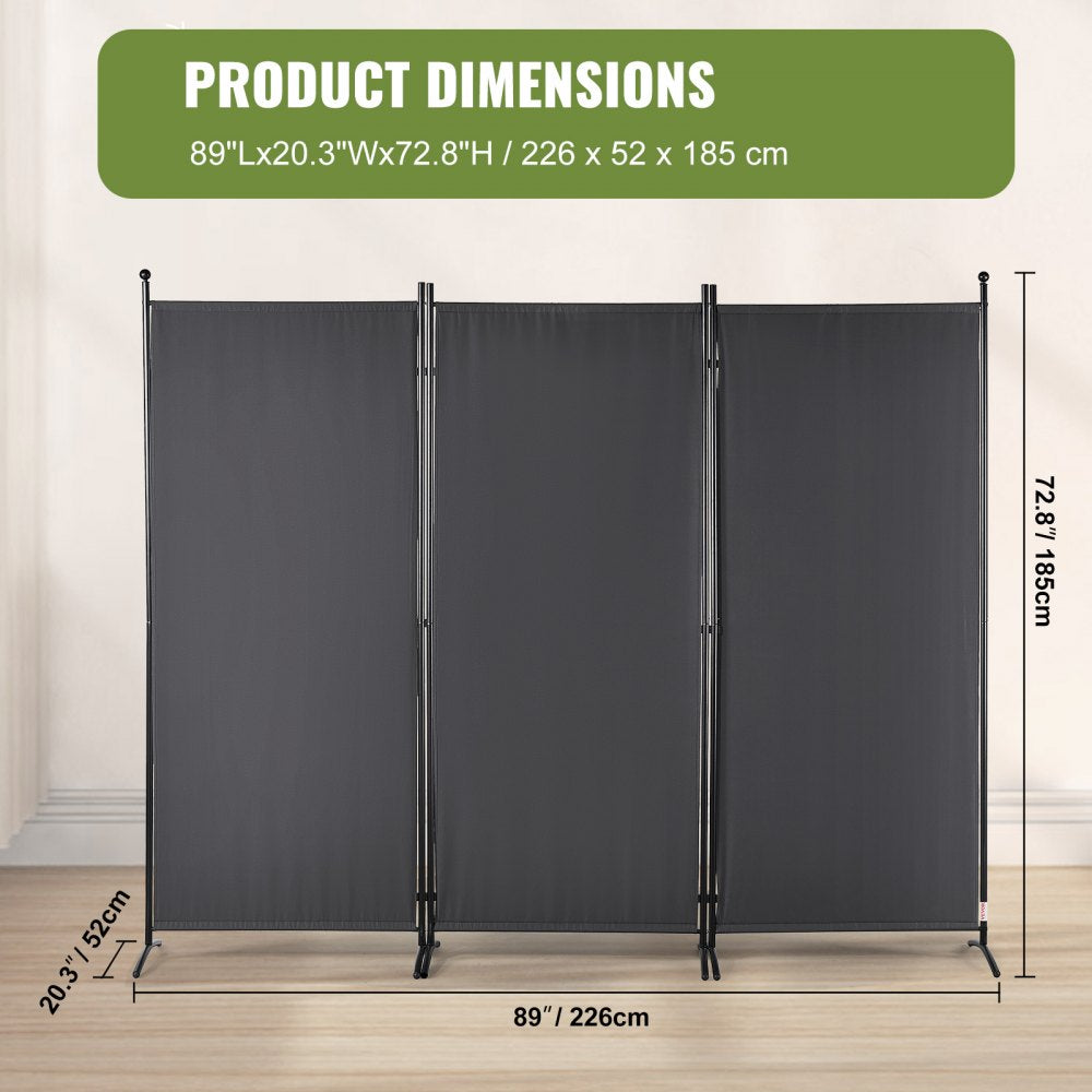 Room Divider, 6.1 ft （102×71inch）Room Dividers and Folding Privacy Screens (3-panel), Fabric Partition Room Dividers for Office, Bedroom, Dining Room, Study, Freestanding, Dark Gray