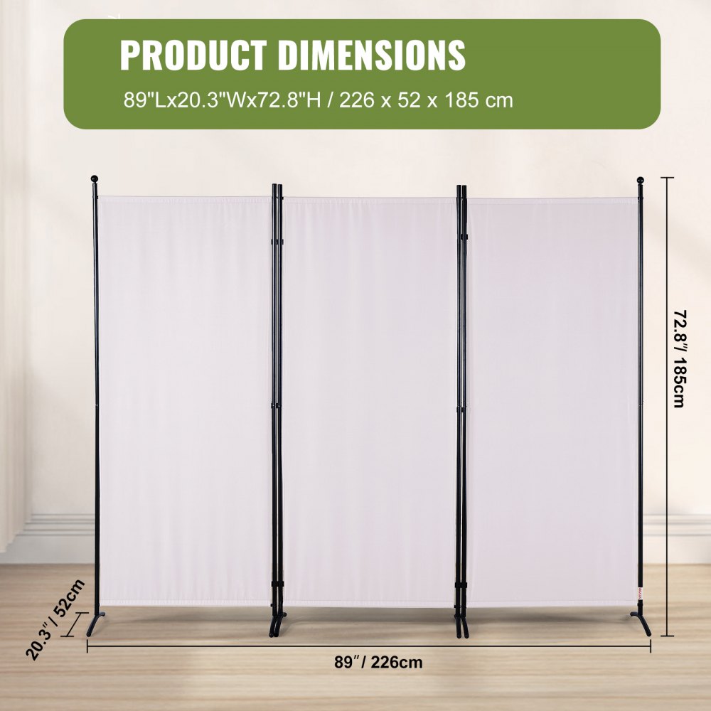 Room Divider, 6.1 ft （102×71inch）Room Dividers and Folding Privacy Screens (3-panel), Fabric Partition Room Dividers for Office, Bedroom, Dining Room, Study, Freestanding, White