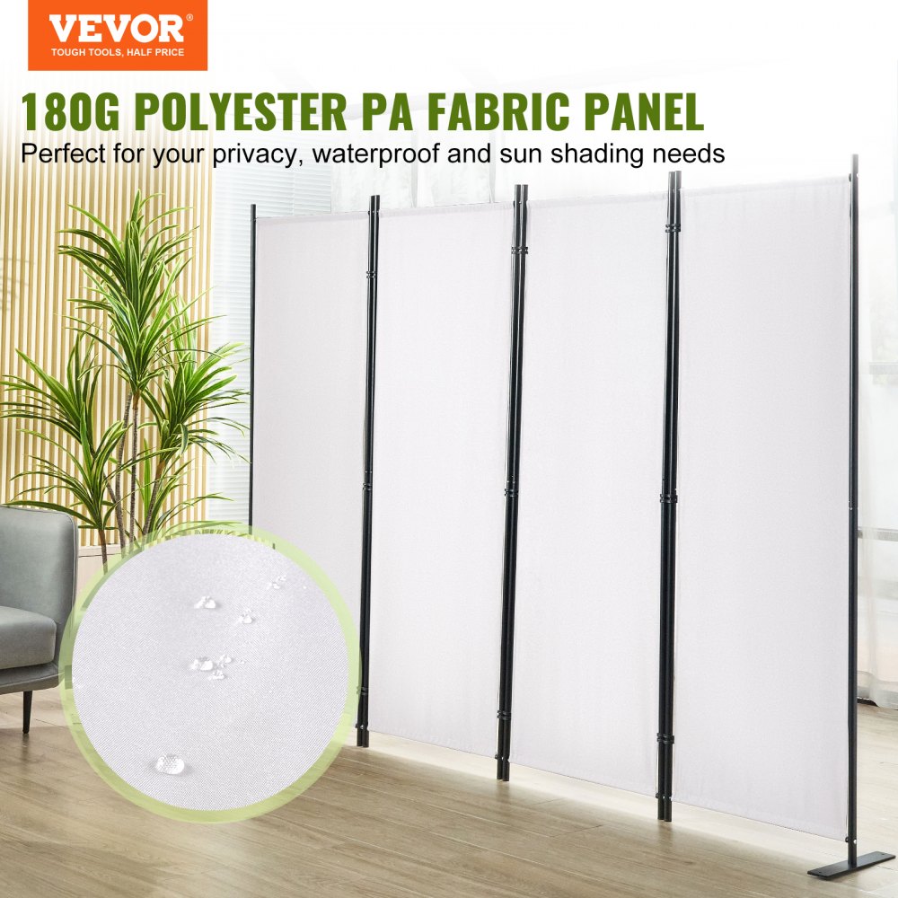 Room Divider, 5.6 ft （88×67.5inch）Room Dividers and Folding Privacy Screens (4-panel), Fabric Partition Room Dividers for Office, Bedroom, Dining Room, Study, Freestanding, White