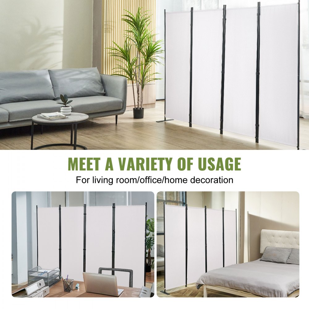 Room Divider, 5.6 ft （88×67.5inch）Room Dividers and Folding Privacy Screens (4-panel), Fabric Partition Room Dividers for Office, Bedroom, Dining Room, Study, Freestanding, White
