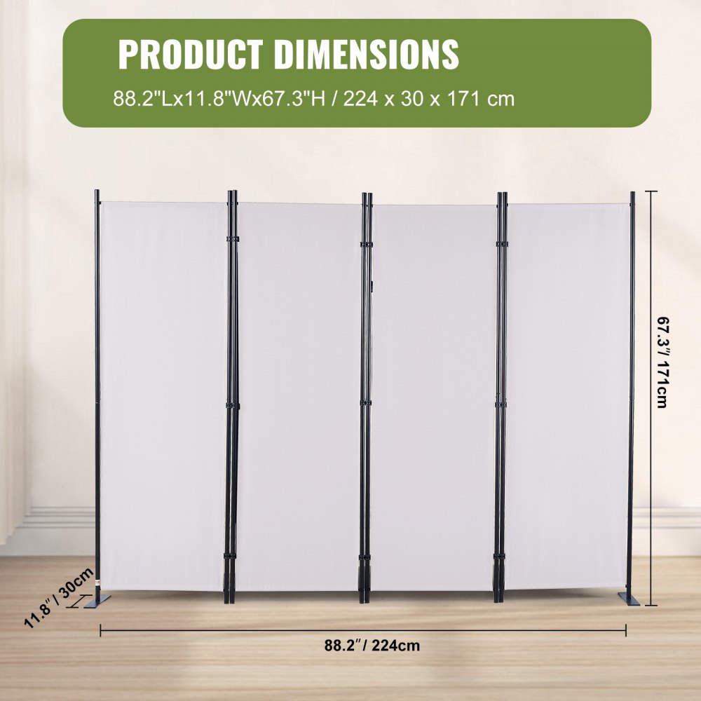 Room Divider, 5.6 ft （88×67.5inch）Room Dividers and Folding Privacy Screens (4-panel), Fabric Partition Room Dividers for Office, Bedroom, Dining Room, Study, Freestanding, White