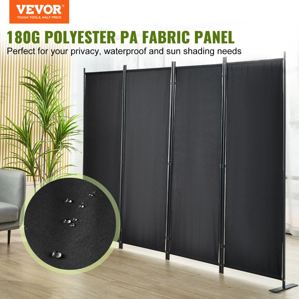 Room Divider, 5.6 ft （88×67.5inch）Room Dividers and Folding Privacy Screens (4-panel), Fabric Partition Room Dividers for Office, Bedroom, Dining Room, Study, Freestanding, Black