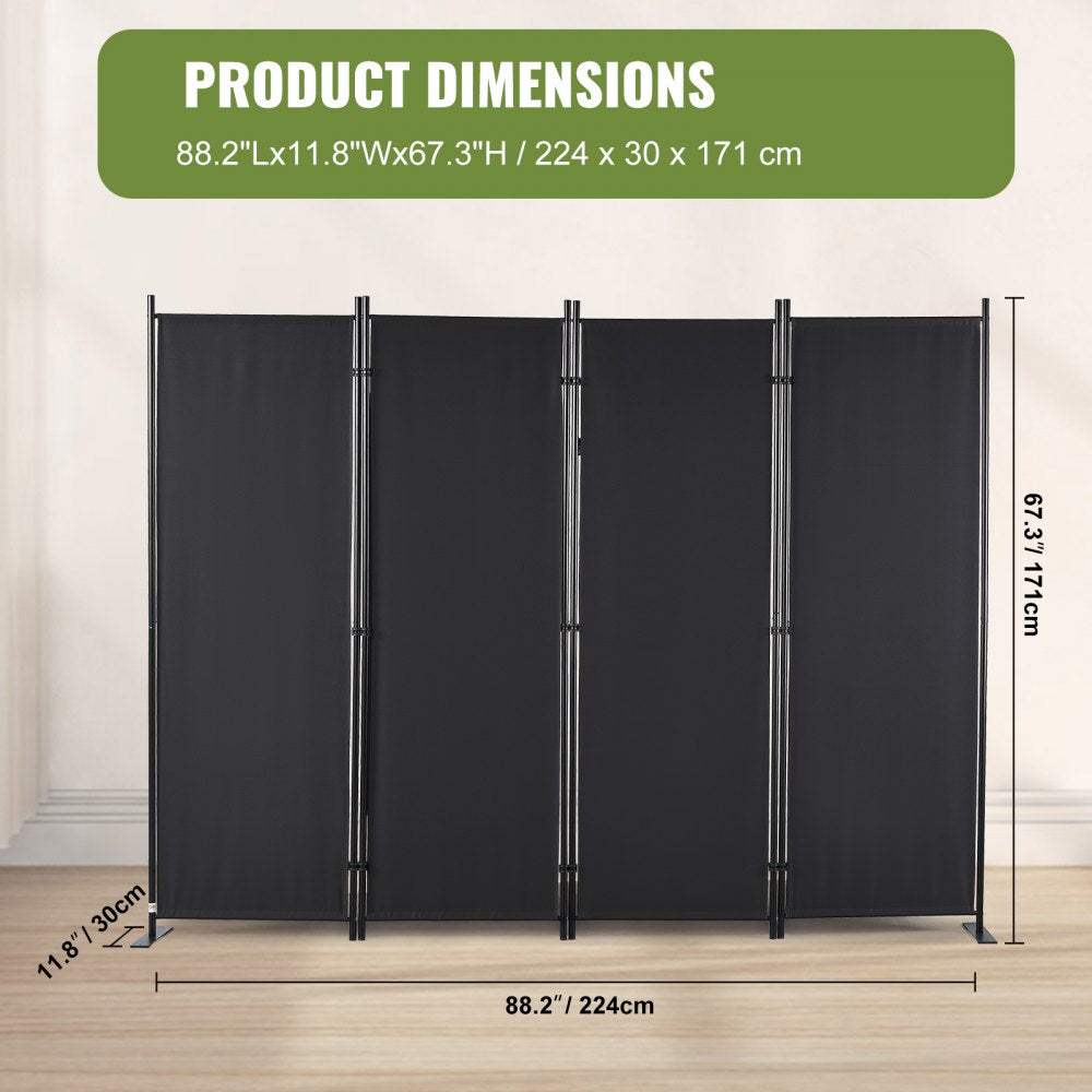 Room Divider, 5.6 ft （88×67.5inch）Room Dividers and Folding Privacy Screens (4-panel), Fabric Partition Room Dividers for Office, Bedroom, Dining Room, Study, Freestanding, Black