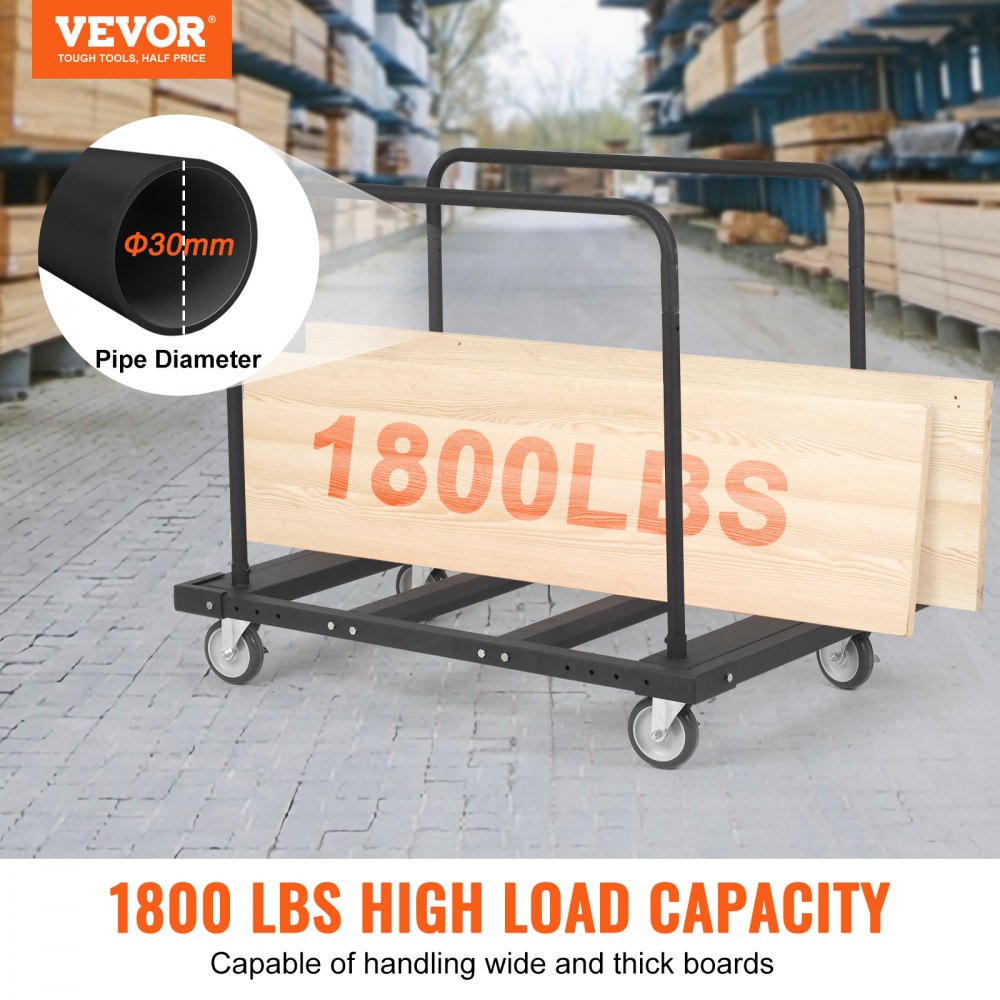 Drywall Cart, 1800 LBS Panel Dolly Cart with 45.28" x 29.13" Deck and 5" Swivel Wheels, Heavy-Duty Drywall Sheet Cart, Handling Wall Panel, Sheetrock, Lumber, for Garage, Home, Warehouse