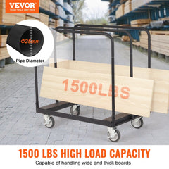 Drywall Cart, 1500 LBS Panel Dolly Cart with 36.02" x 24.02" Deck and 5" Swivel Wheels, Heavy-Duty Drywall Sheet Cart, Handling Wall Panel, Sheetrock, Lumber, for Garage, Home, Warehouse