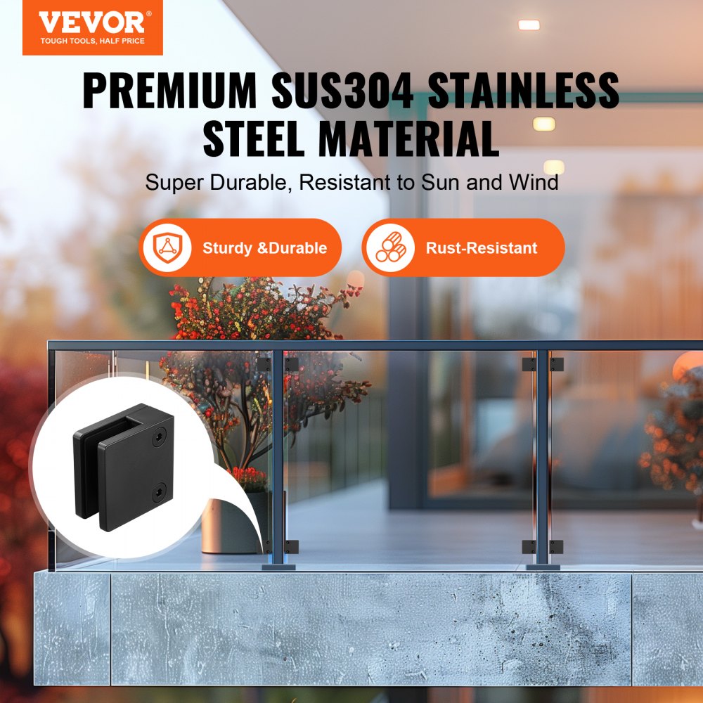 Glass Clamp, 40 PCS Square Glass Railing Bracket for 0.31 "-0.47 " Tempered Glass, 304 Stainless Steel Glass Mounting Clamp, Glass Shelf Bracket for Balcony, Garden, Deck, Stair, Black