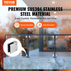 Glass Clamp, 4 PCS Square Glass Railing Bracket for 0.31 "-0.47 " Tempered Glass, 304 Stainless Steel Glass Mounting Clamp, Glass Shelf Bracket for Balcony, Garden, Pool, Stair, Silver