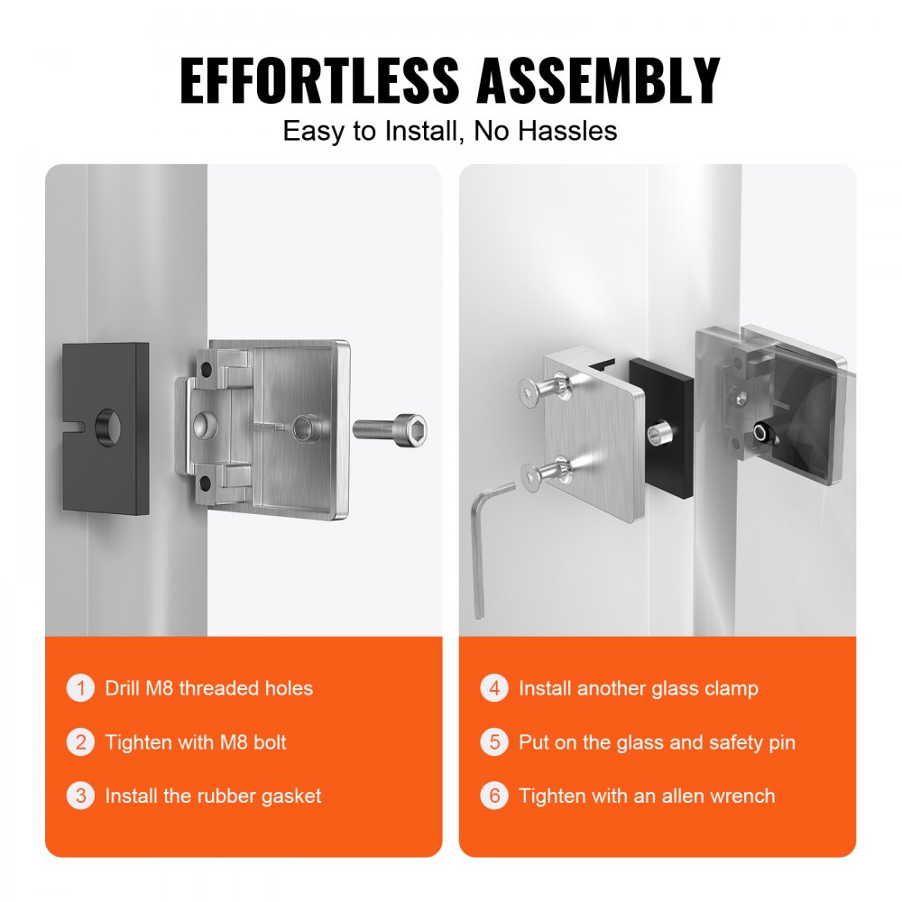 Glass Clamp, 4 PCS Square Glass Railing Bracket for 0.31 "-0.47 " Tempered Glass, 304 Stainless Steel Glass Mounting Clamp, Glass Shelf Bracket for Balcony, Garden, Pool, Stair, Silver